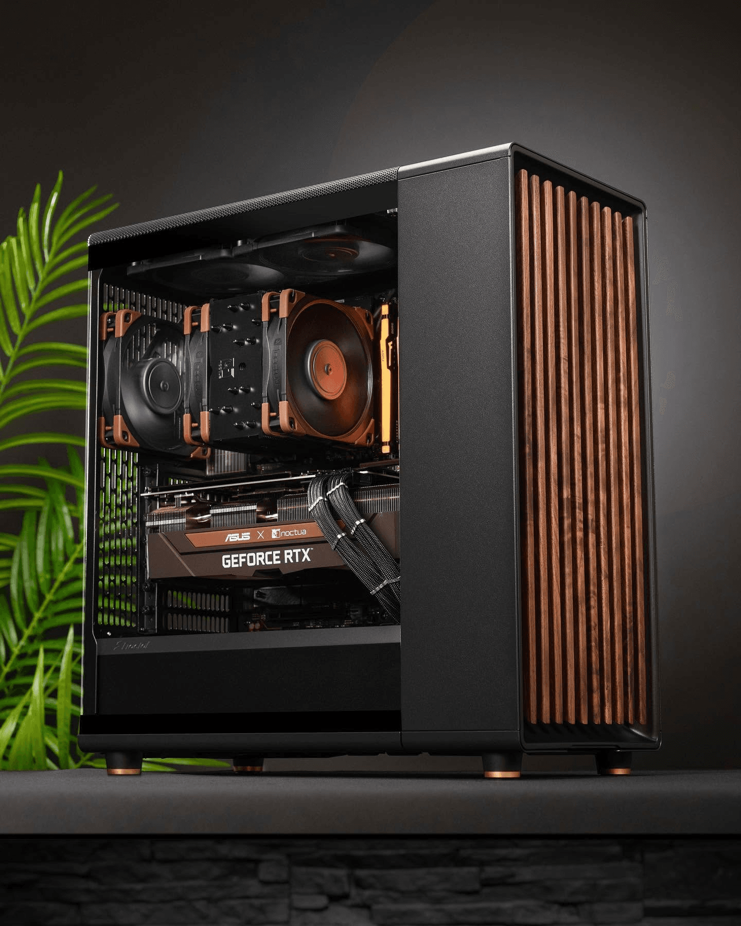 Custom content creator PC build with quiet wood front panel